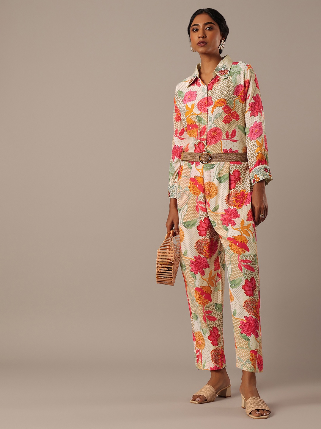 

KALKI Fashion Floral Printed Crepe Co-ords, White