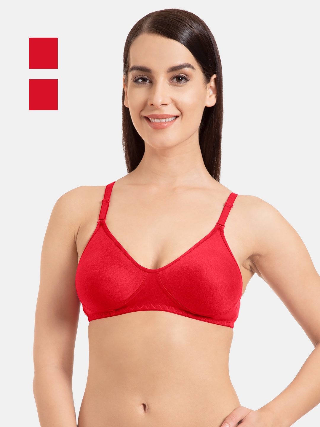 

KOMLI Pack Of 2 Full Coverage Non-Padded Seamless Cotton T-shirt Bra With All Day Comfort, Red