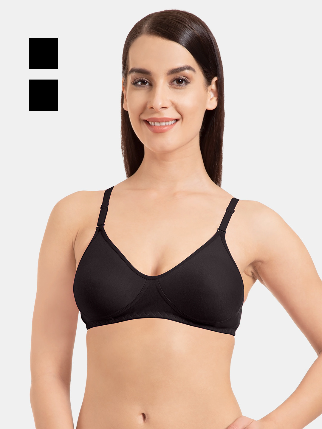 

KOMLI Pack of 2 Seamless Cotton T-Shirt Bra - Full Coverage, Black