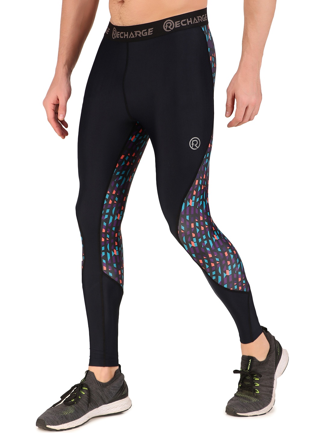 

REDESIGN Men Compression Printed Rapid-Dry Running Tights, Nude
