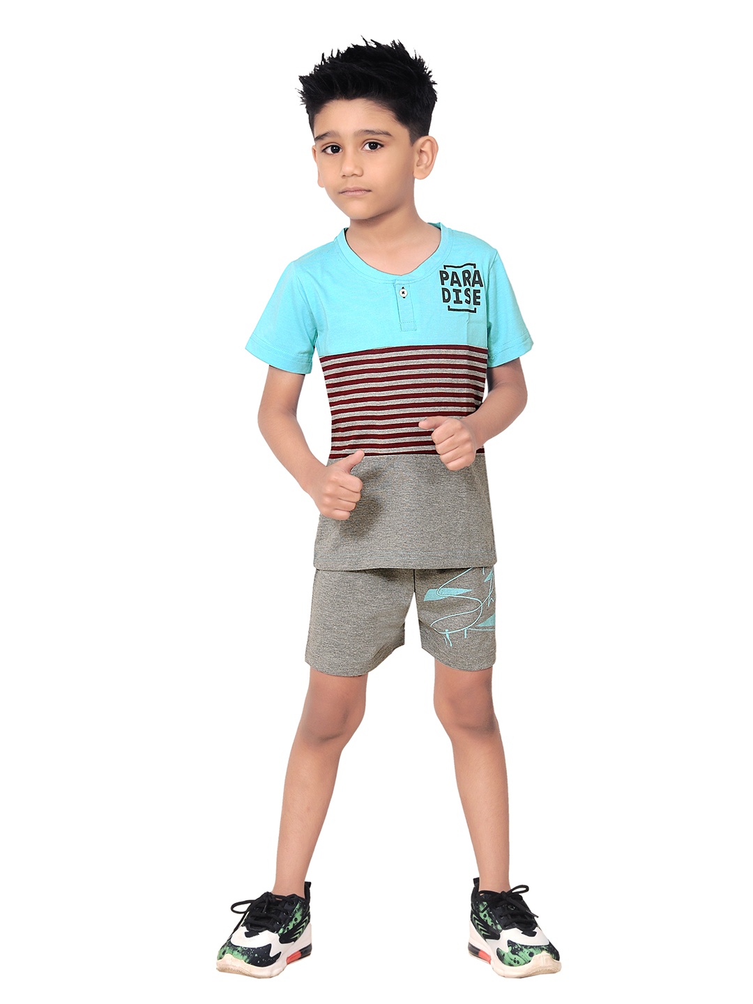 

BAESD Boys Printed T-shirt with Shorts, Sea green