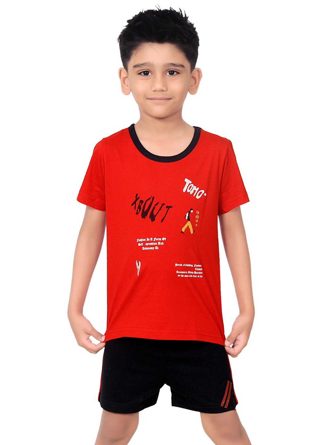 

BAESD Boys Graphic Printed T-shirt with Shorts, Red