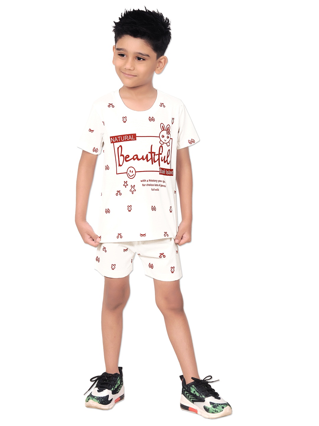 

BAESD Boys Printed T-shirt with Shorts, White