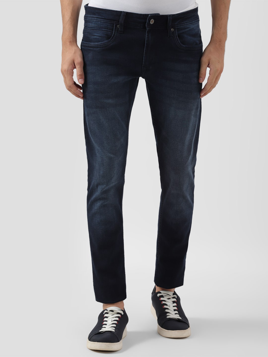 

Peter England Casuals Men Skinny Fit Mid-Rise Dark Shade Clean Look Stretchable Jeans, Navy blue