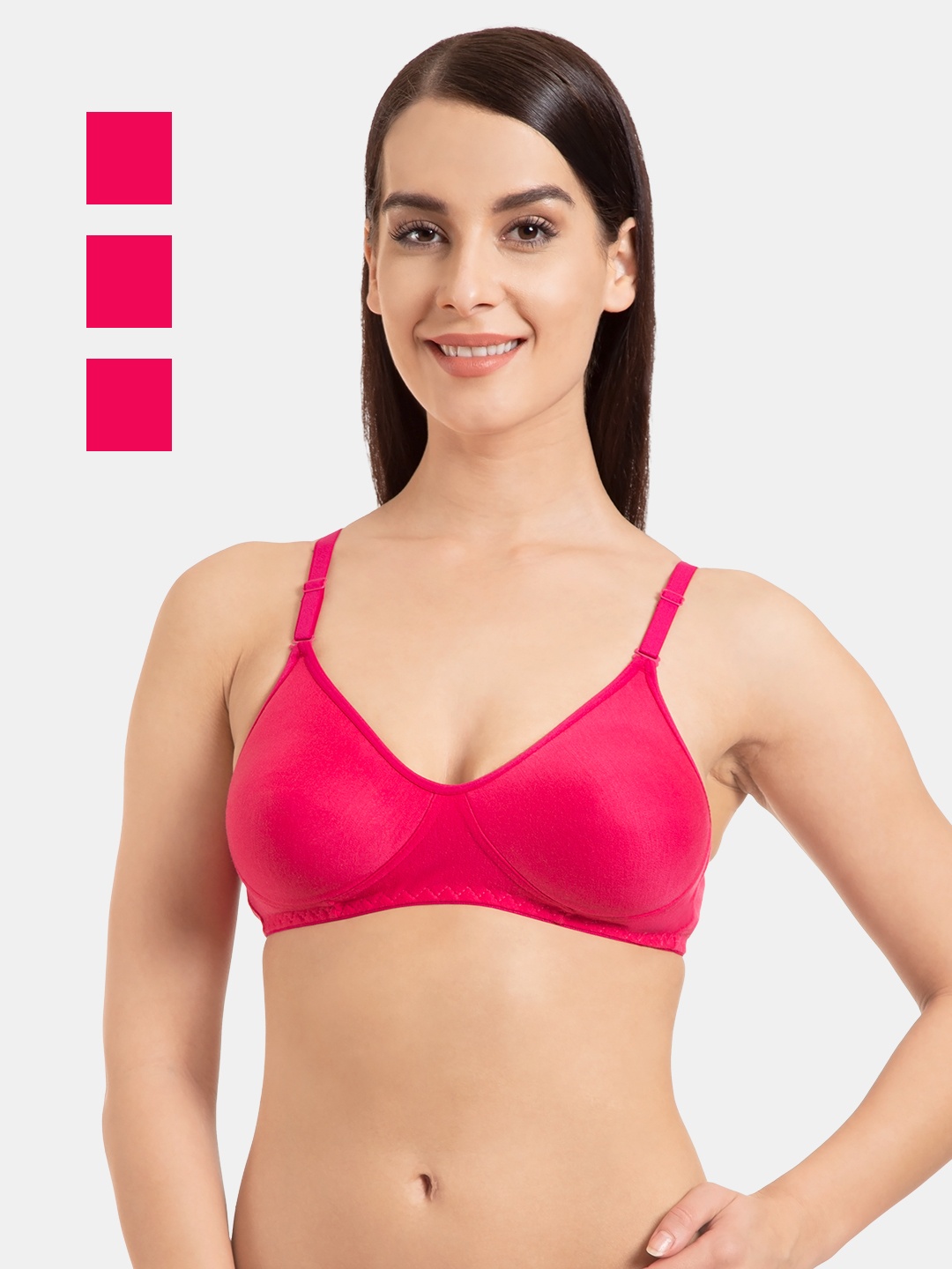 

KOMLI Pack of 3 Seamless Cotton T-Shirt Bra - Full Coverage, Pink