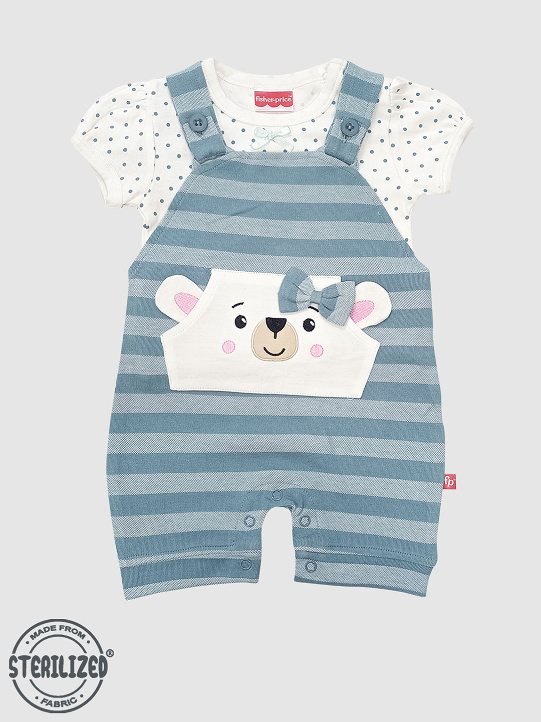 

Moms Love Infant Girls Striped Cotton Dungaree with T-Shirt, Blue