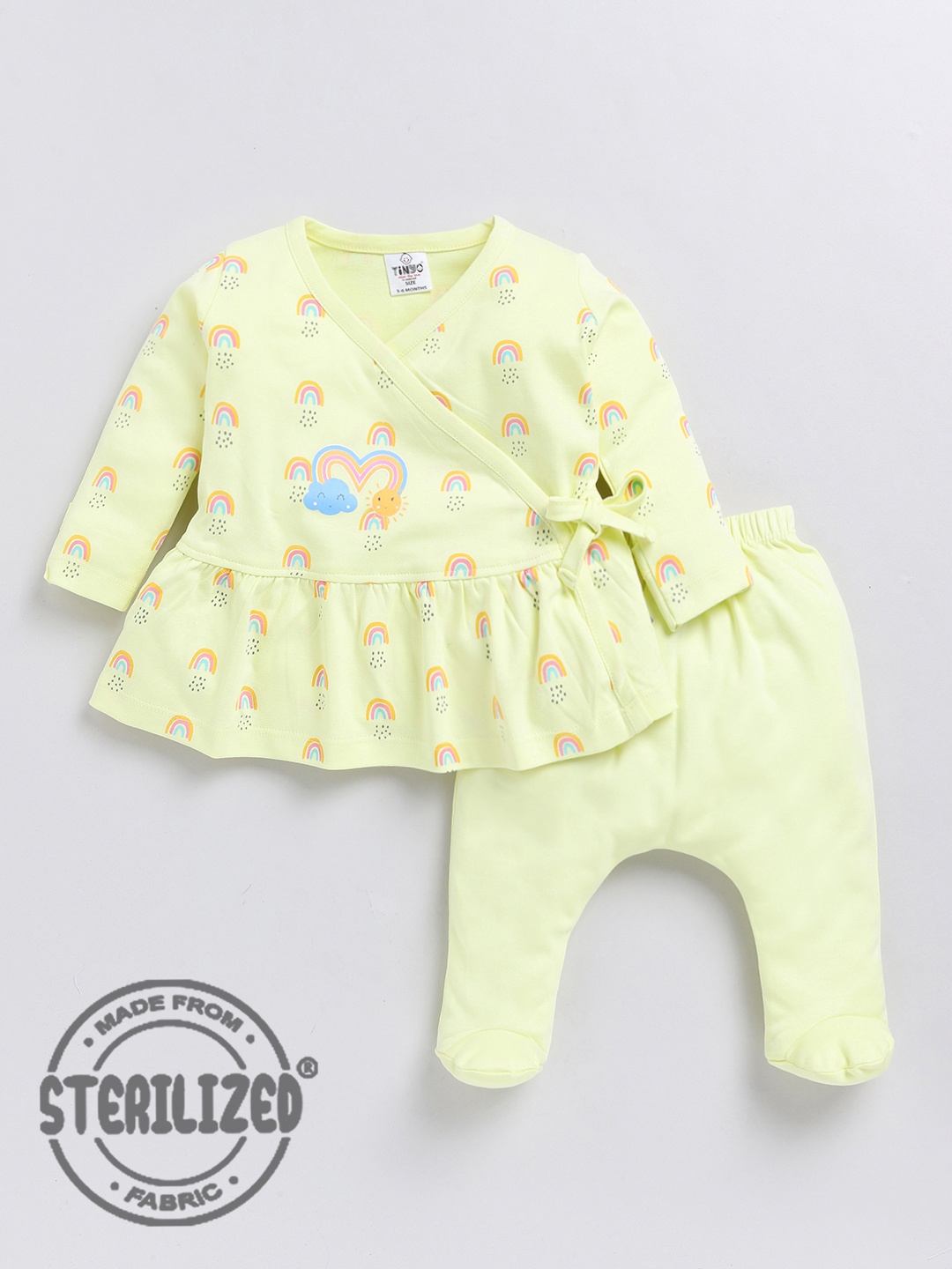 

Moms Love Infants Girls Printed Pure Cotton Top With Trousers, Yellow