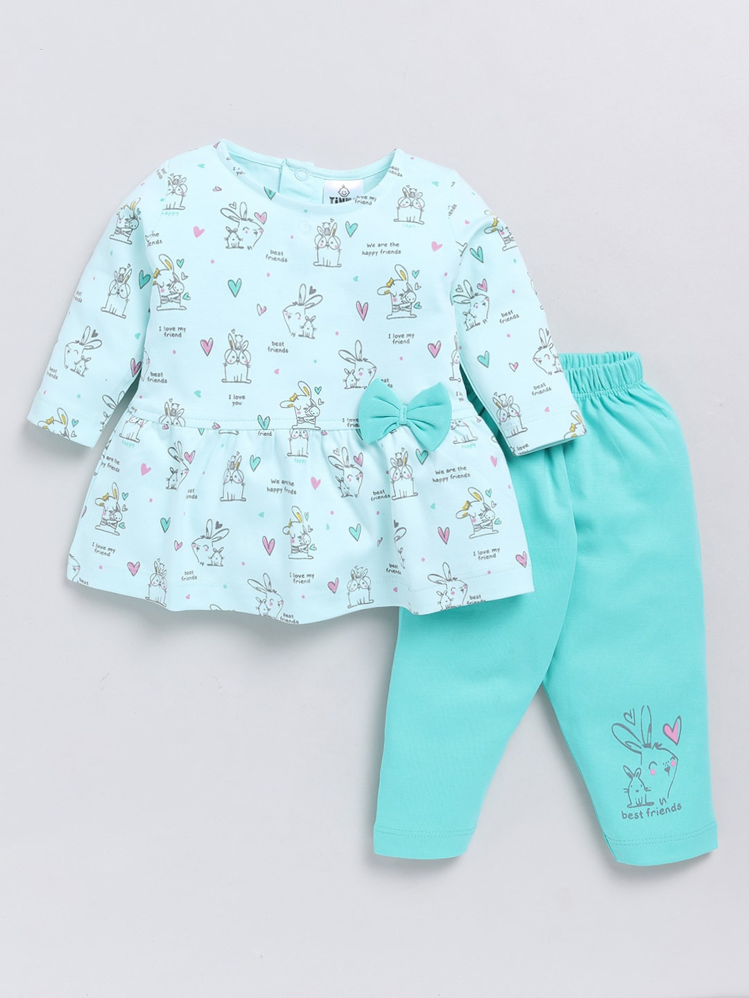 

Moms Love Girls Printed Pure Cotton Top With Pyjamas, Green