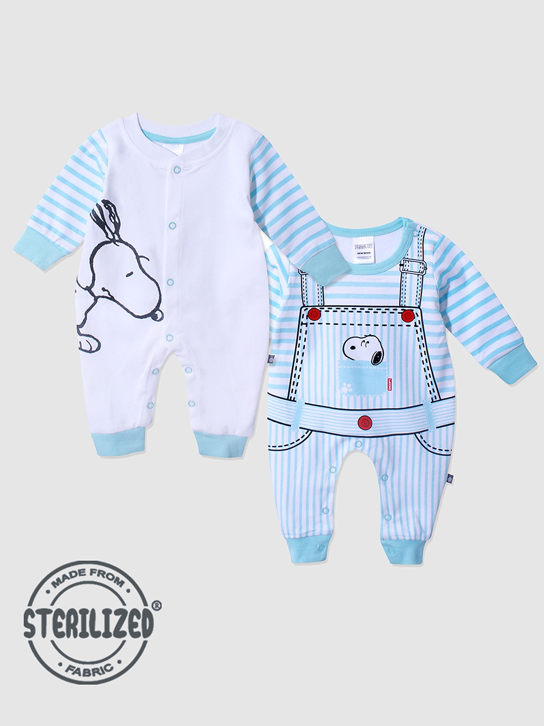 

Moms Love Pack Of 2 Infant Snoopy Printed Pure Cotton Rompers, White