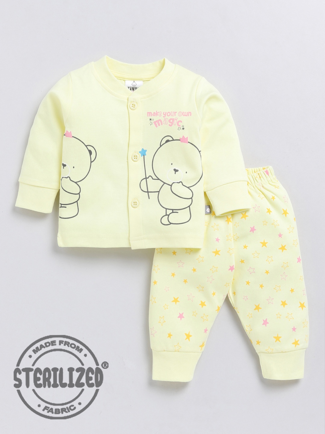 

Moms Love Infants Printed Pure Cotton T-shirt With Pyjamas, Yellow