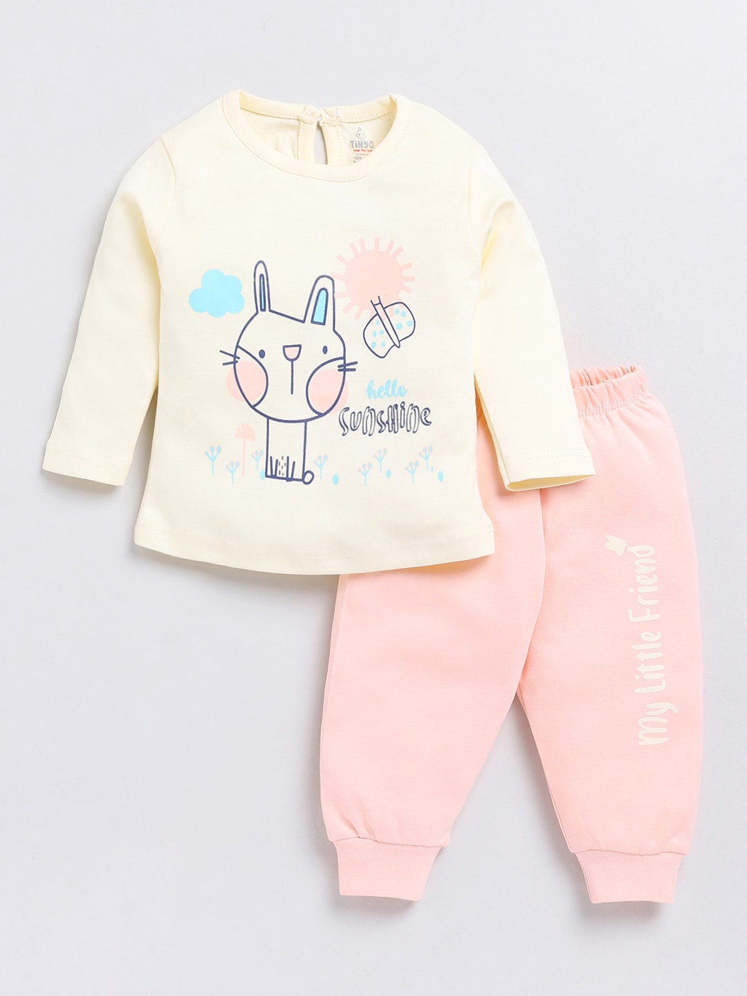 

Moms Love Girls Printed Pure Cotton T-shirt With Pyjamas, Cream