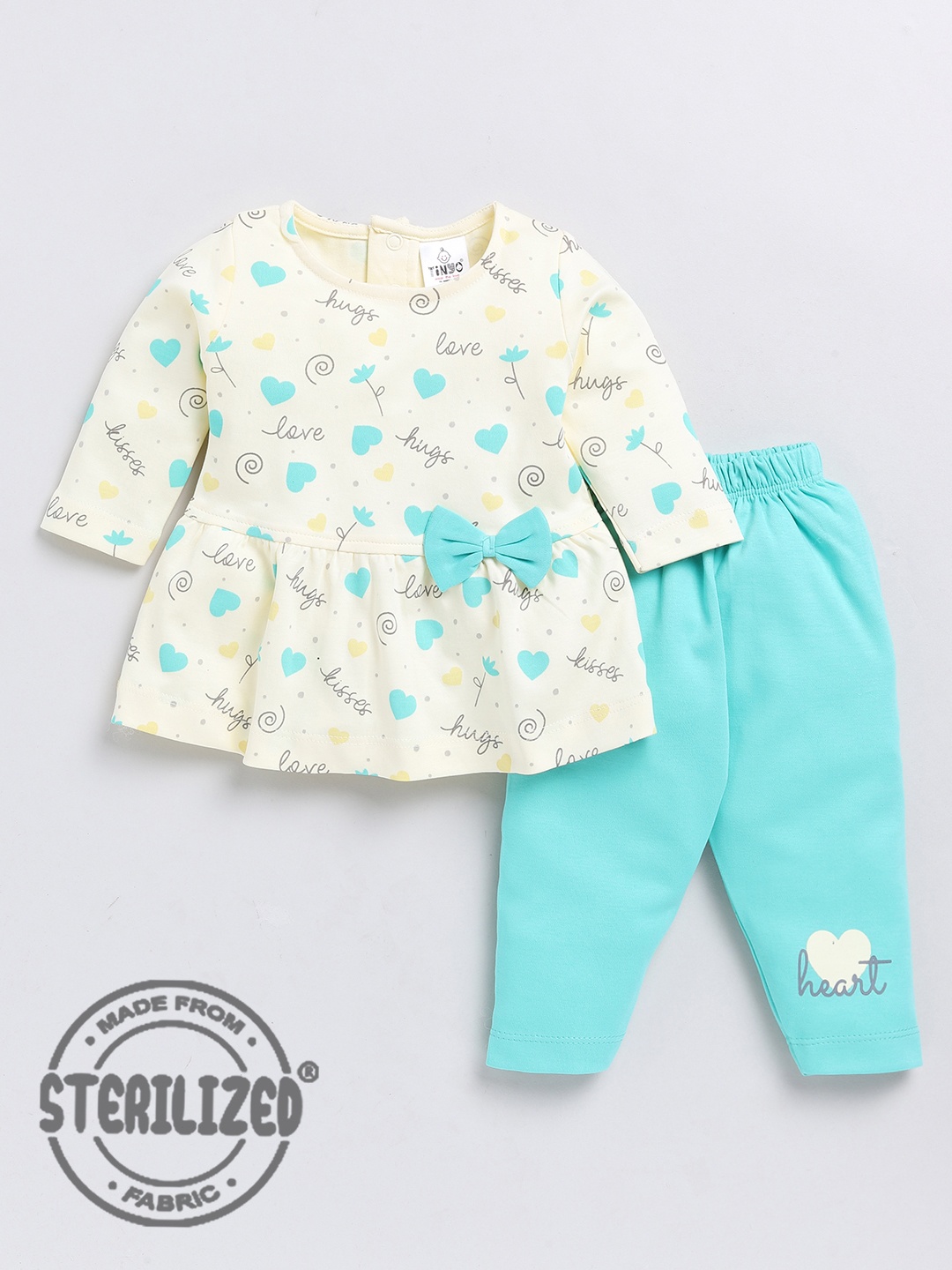 

Moms Love Infant Girls Printed Pure Cotton Top with Pyjamas, Cream