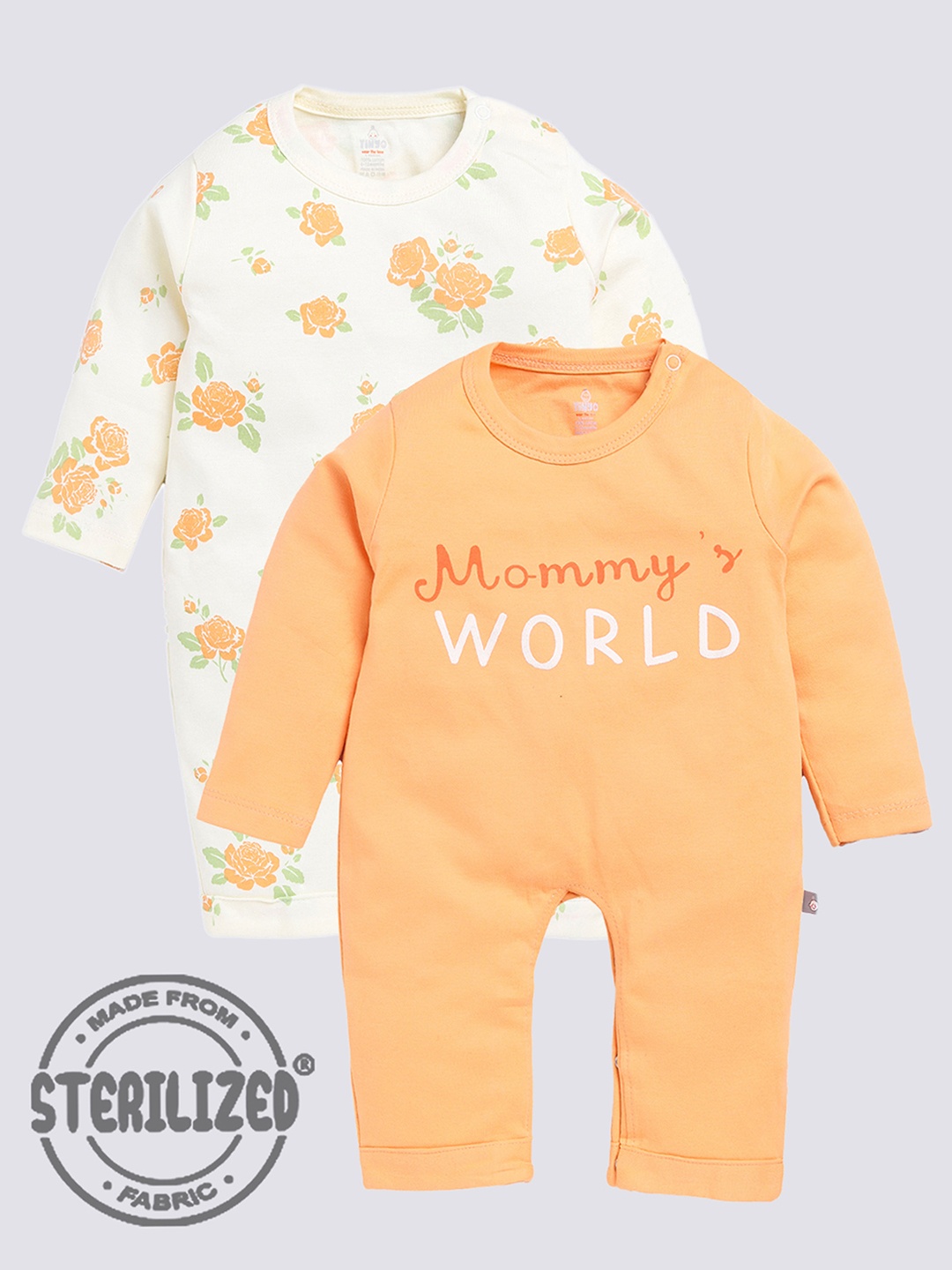 

Moms Love Infant Girls Pack Of 2 Printed Cotton Rompers, Orange