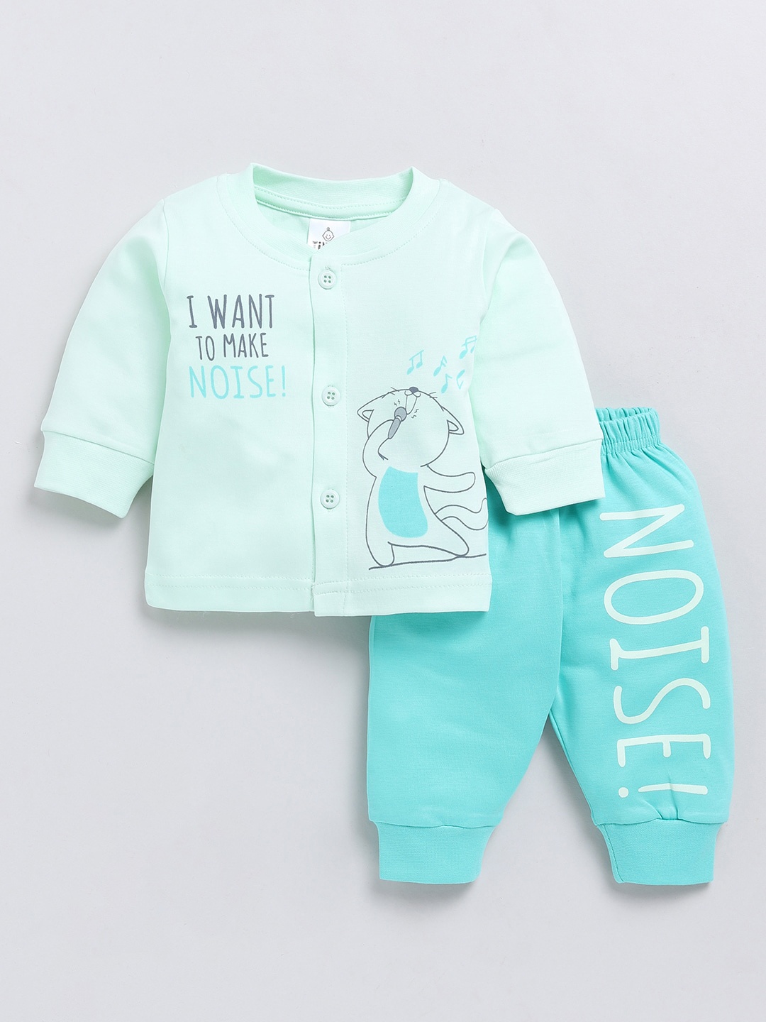 

Moms Love Infants Girls Printed Pure Cotton T-shirt with Pyjamas, Blue