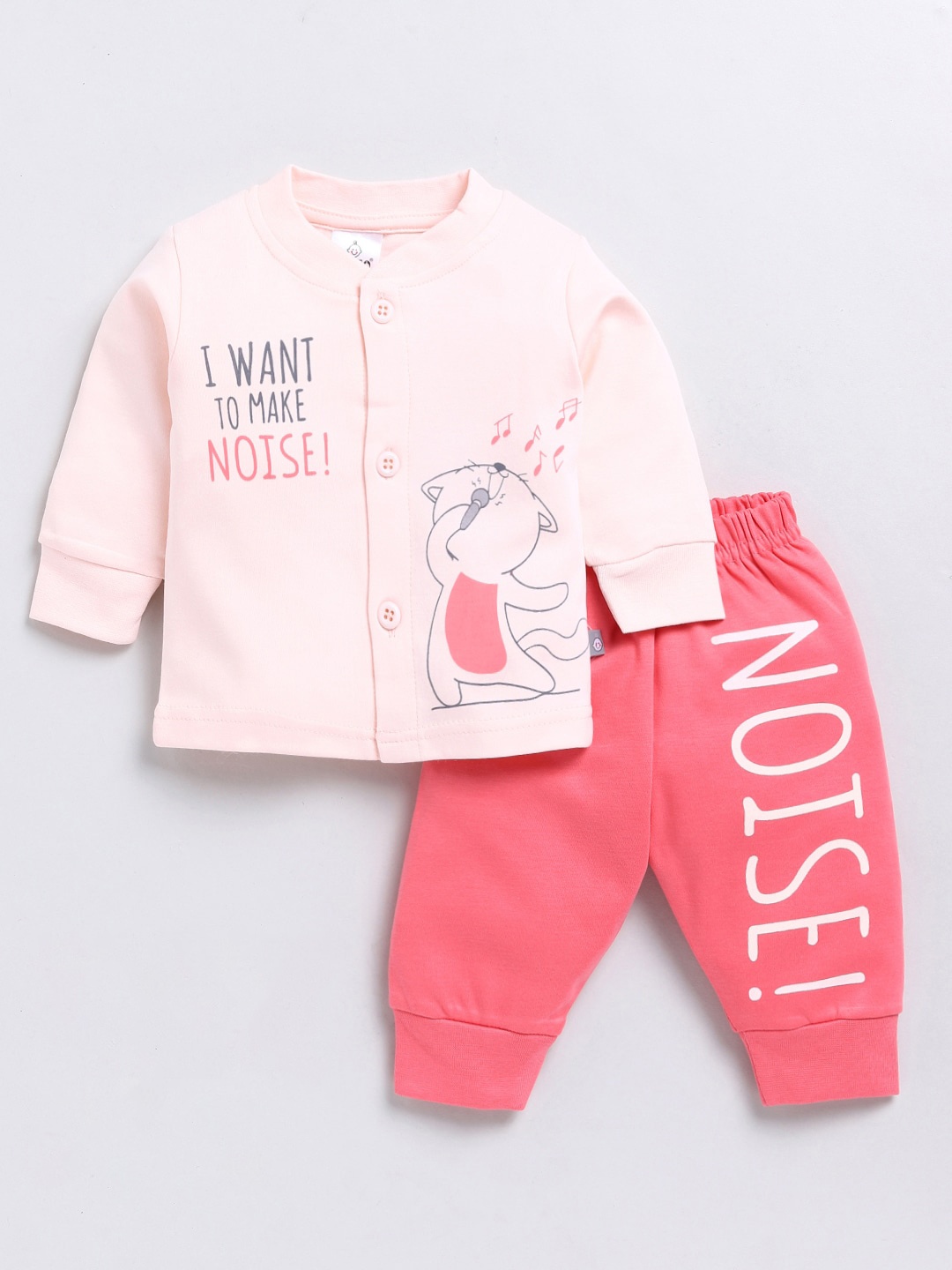 

Moms Love Infants Girls Printed Pure Cotton T-shirt With Pyjamas, Pink