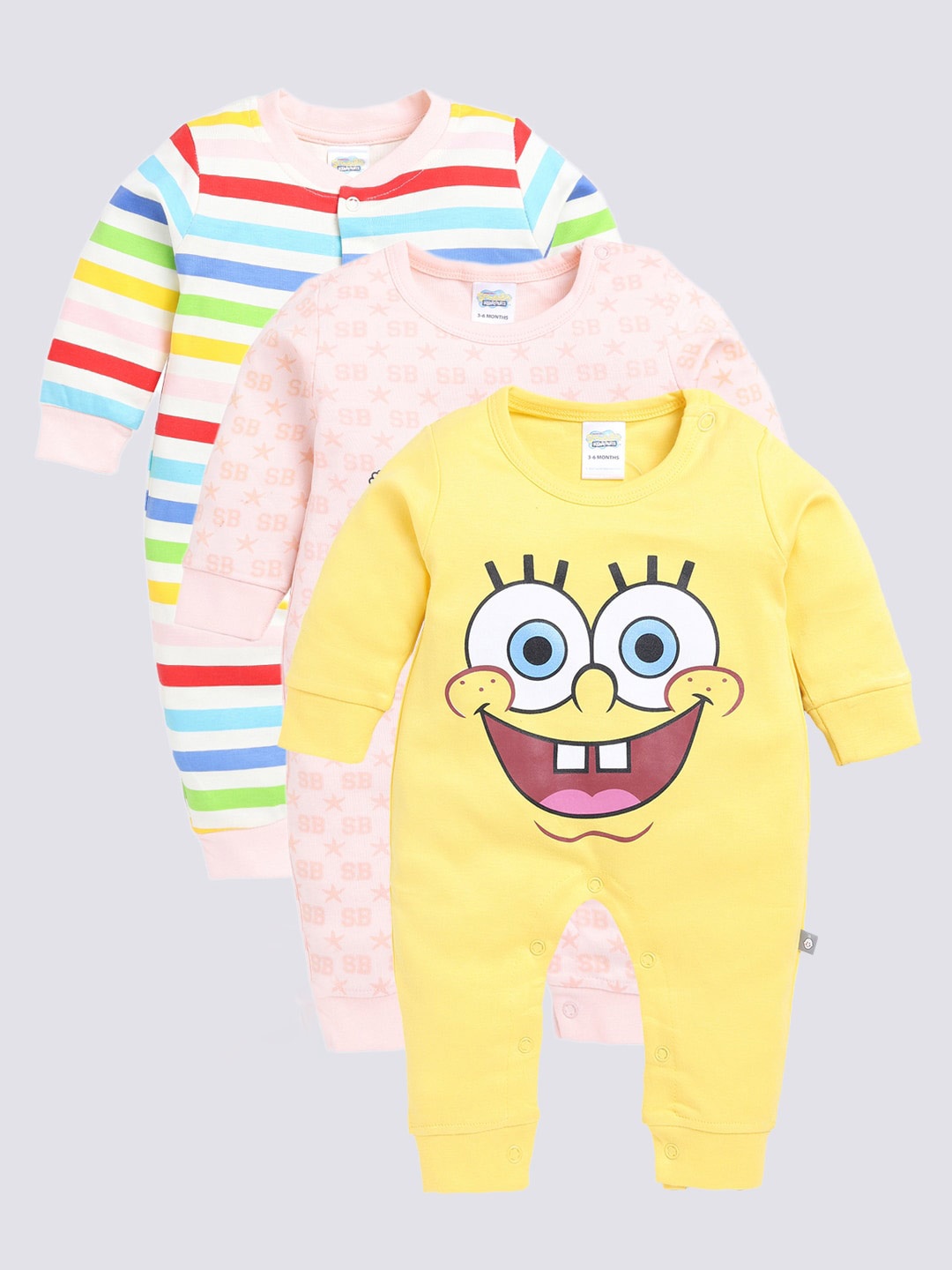 

Moms Love Infants Set Of 3 Printed Cotton Rompers, Pink