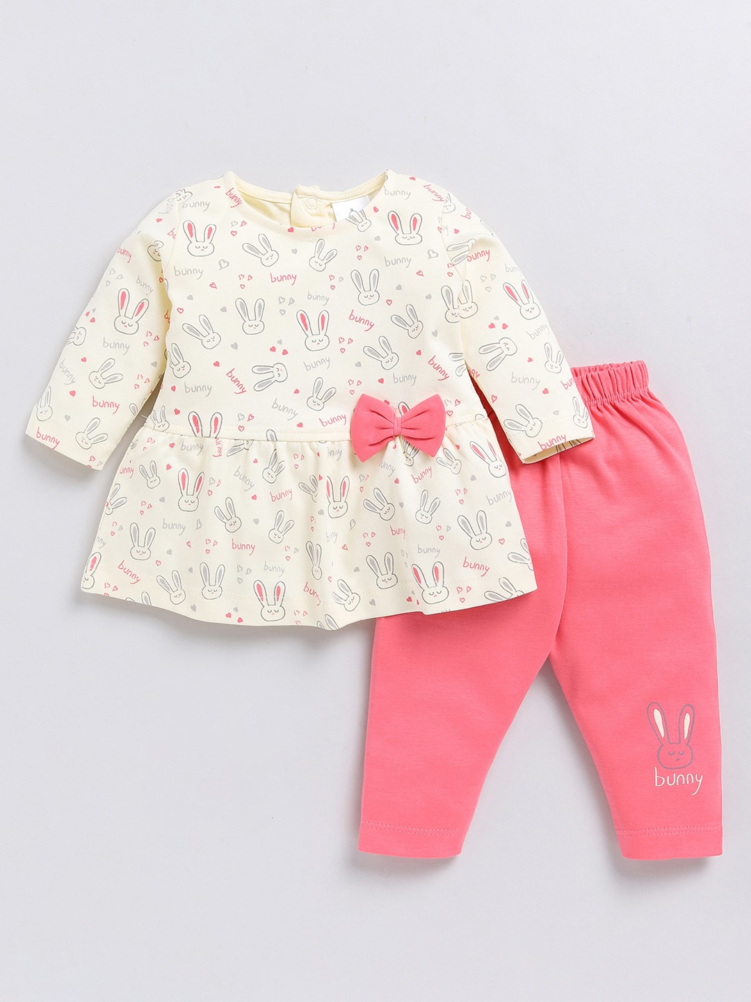

Moms Love Infant Girls Conversational Printed Pure Cotton Top with Trouser, Beige
