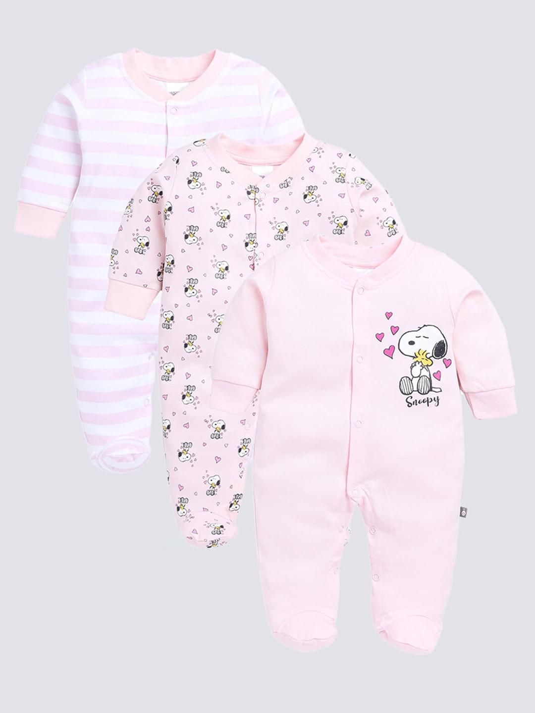 

Moms Love Girls Pack Of 3 Printed Cotton Sleepsuit, White