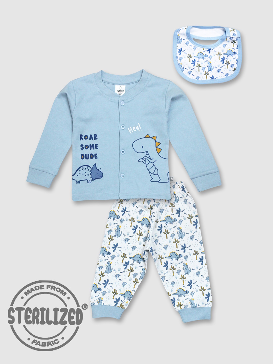

Moms Love Infants Boys Printed Pure Cotton T-shirt With Pyjamas, Blue