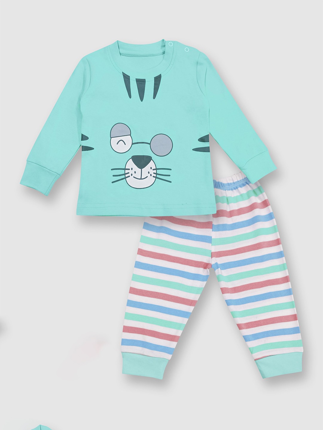 

Moms Love Infants Boys Graphic Printed Pure Cotton T-shirt with Pyjamas, Green