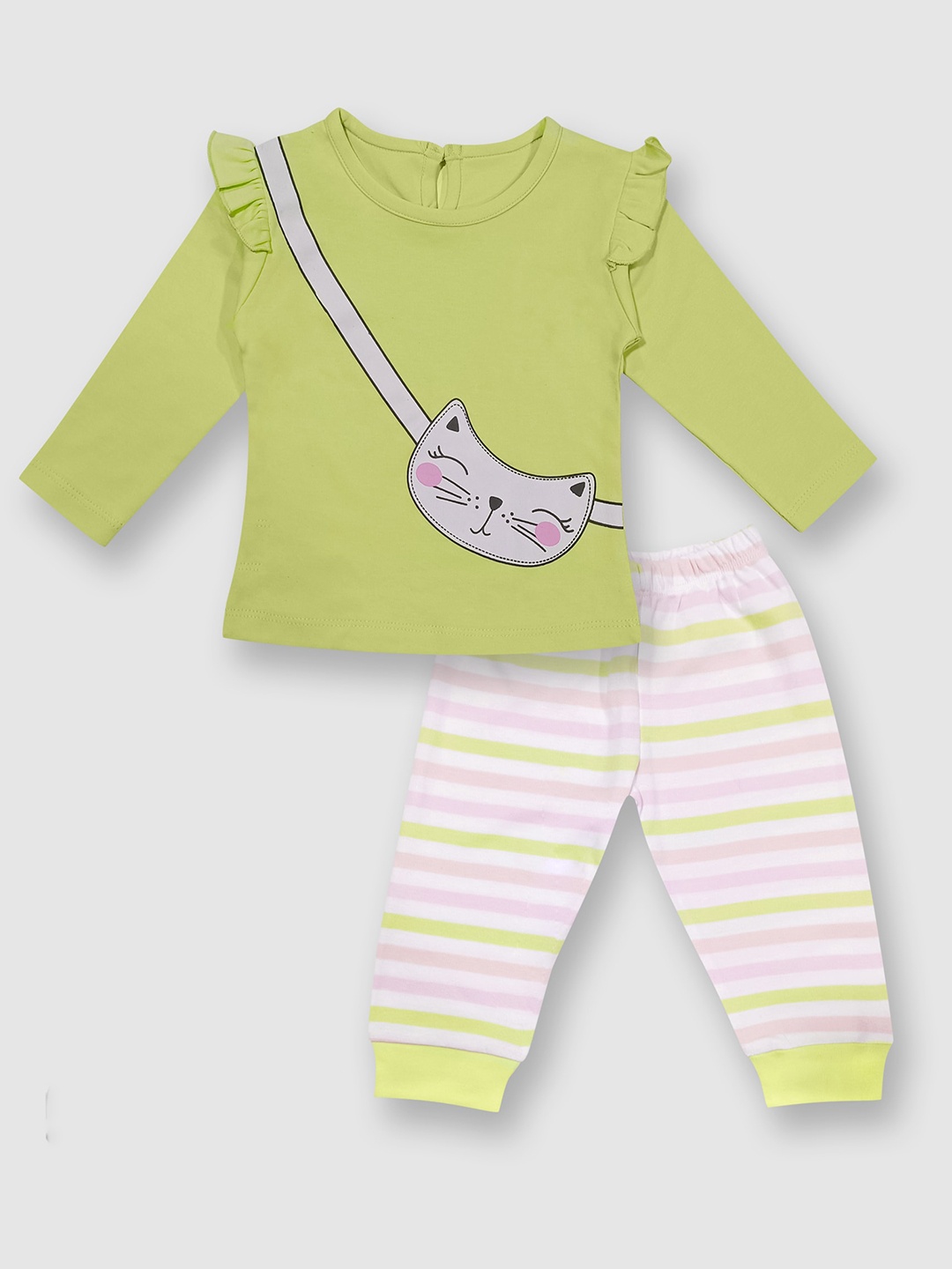 

Moms Love Infant Girls Printed Pure Cotton T-shirt with Pyjamas, Green