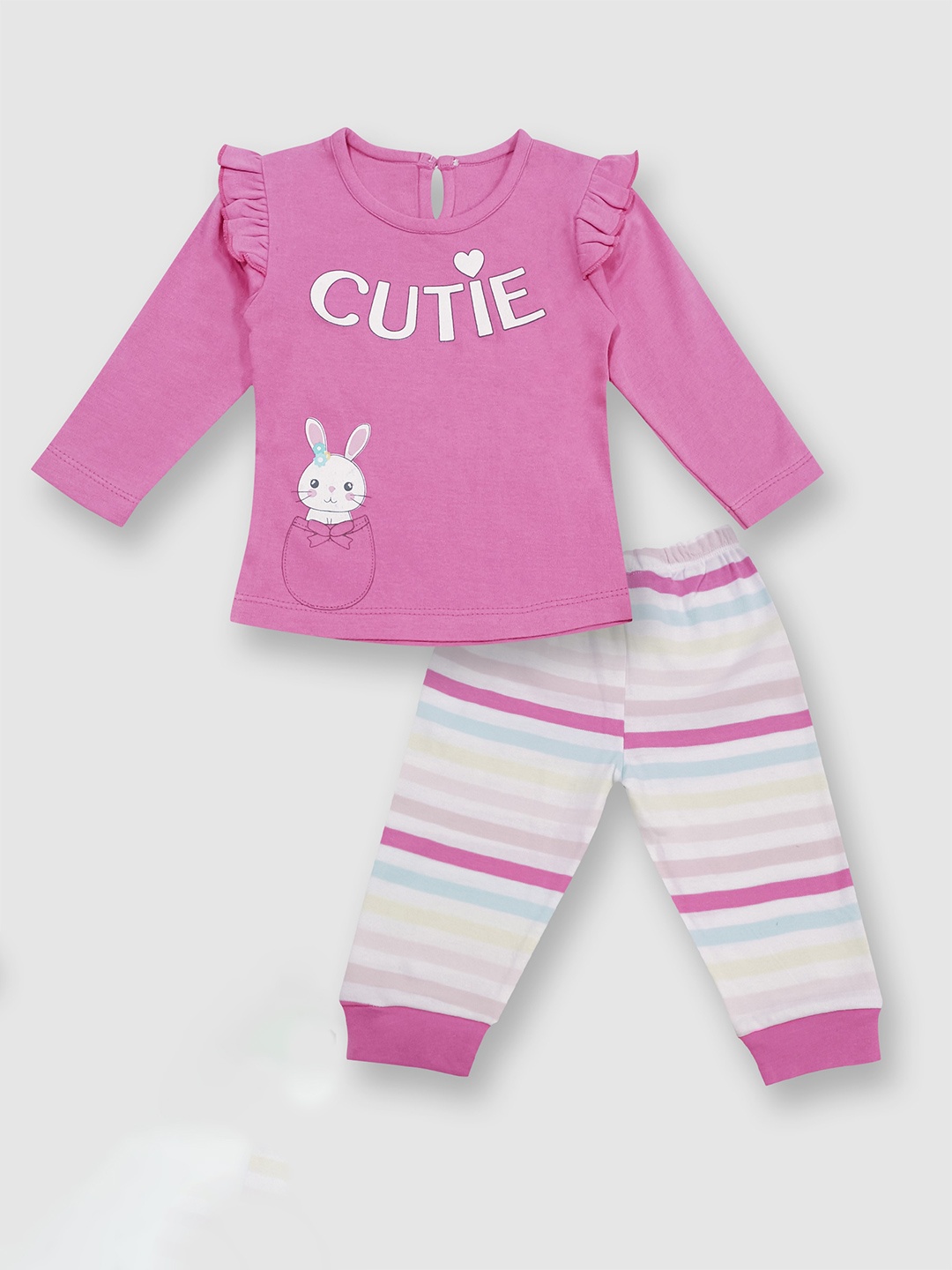 

Moms Love Infant Girls Printed Pure Cotton T-shirt with Pyjamas, Pink