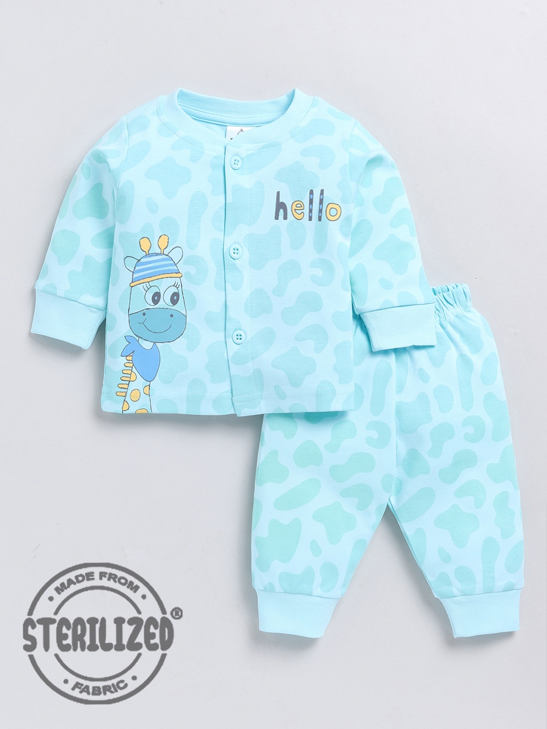 

Moms Love Infants Boys Printed Pure Cotton T-shirt With Trousers, Blue