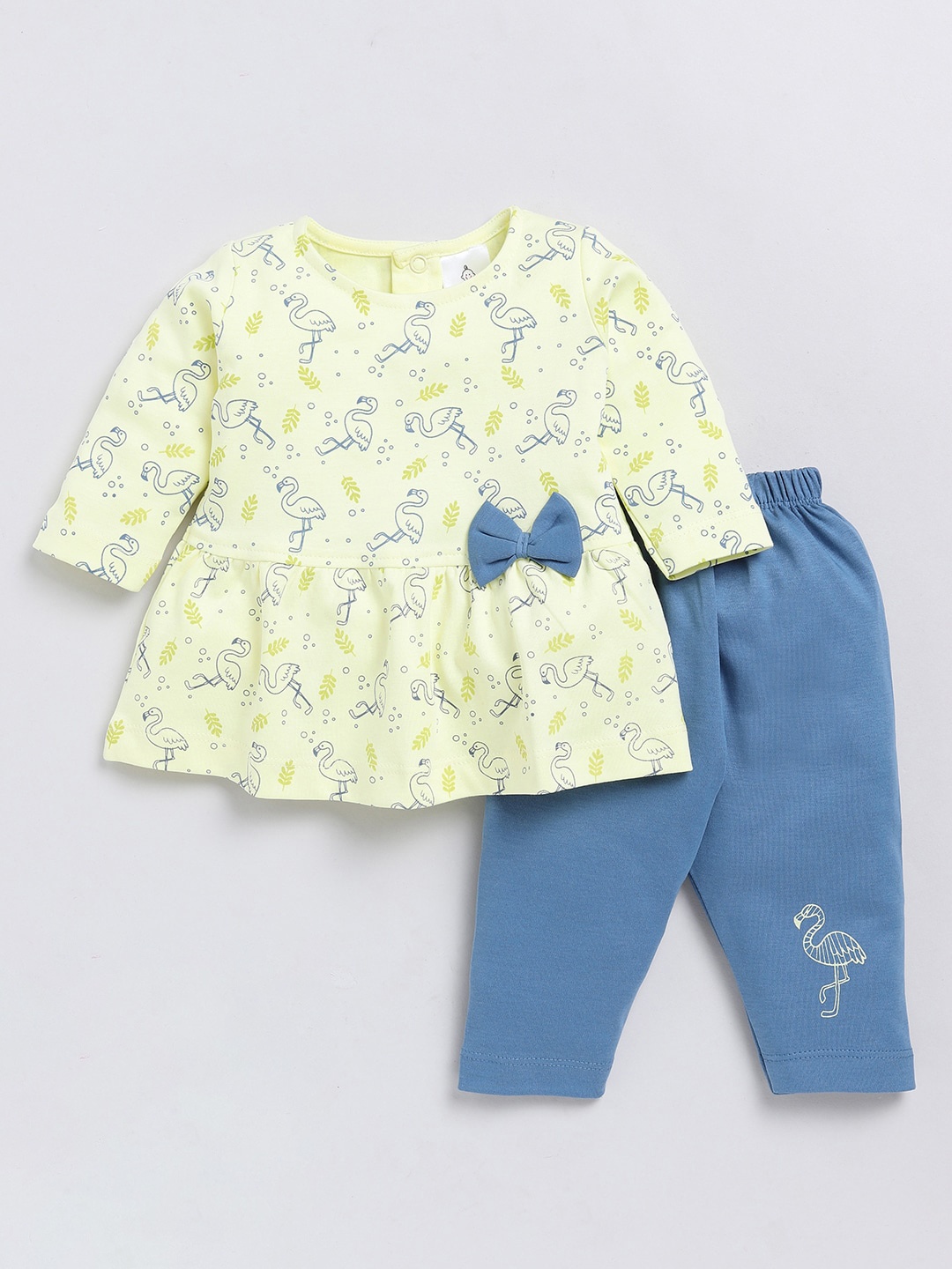 

Moms Love Infants Girls Printed Pure Cotton T-shirt with Trousers, Yellow