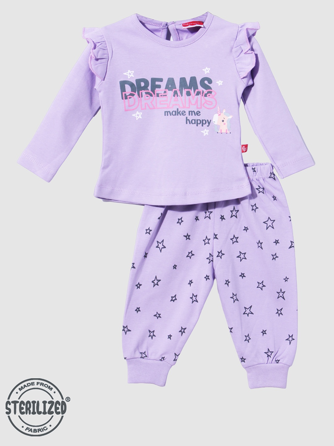 

Moms Love Infants Girls Printed Pure Cotton T-shirt with Trousers, Purple