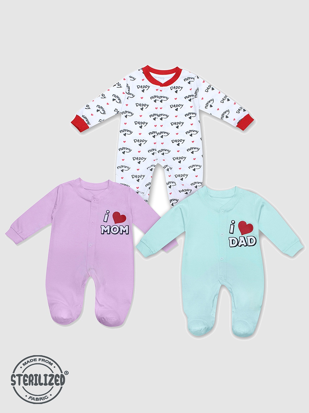 

Moms Love Kids Pack Of 3 Printed Cotton Sleepsuit, Purple