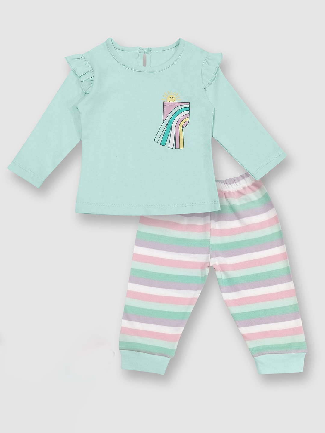 

Moms Love Infant Long Sleeves Pure Cotton T-shirt With Trouser, Green