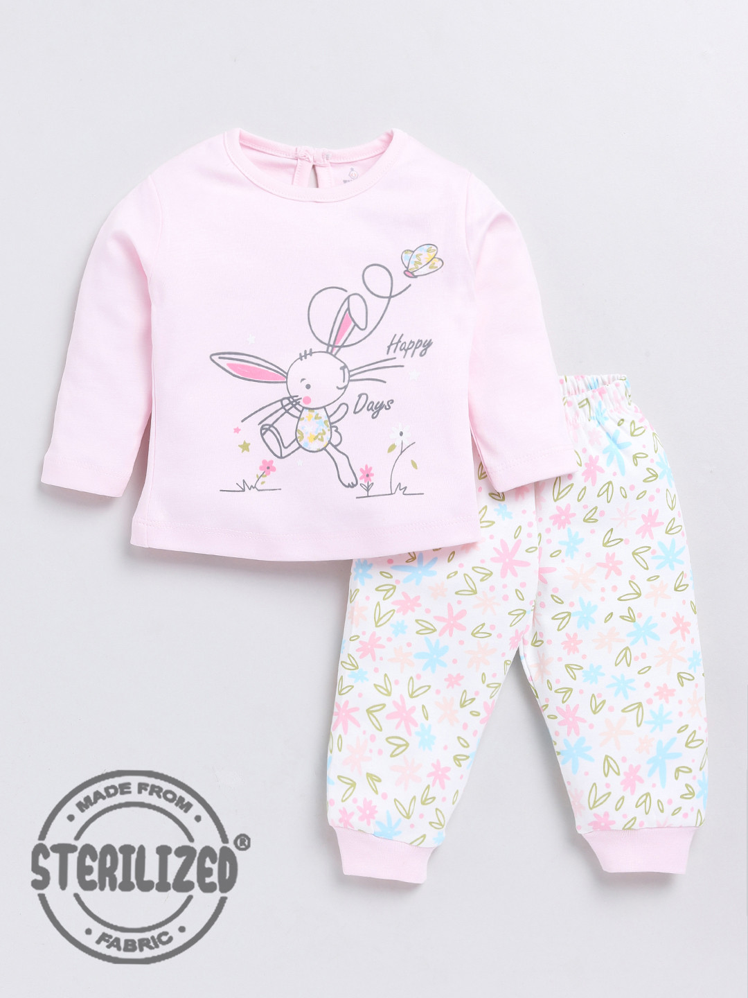 

Moms Love Infants Girls Printed Pure Cotton T-shirt With Trousers, Pink