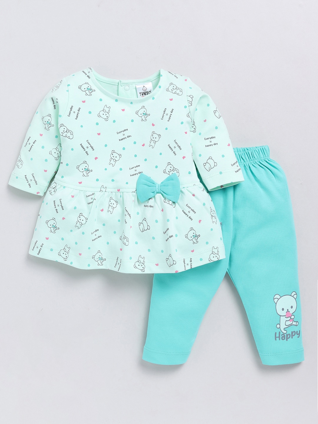 

Moms Love Infants Girls Printed Pure Cotton Top With Pyjamas, Green