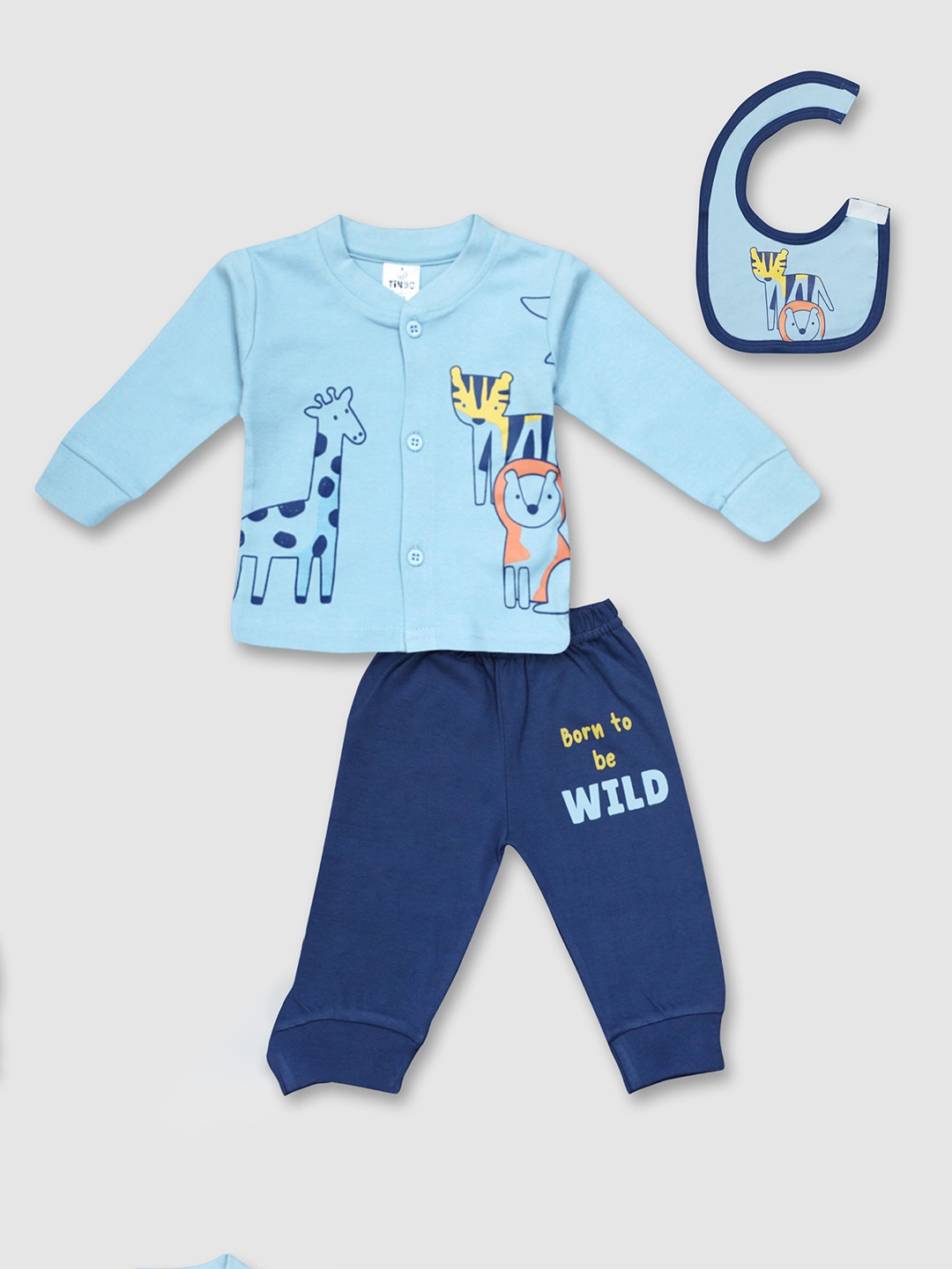 

Moms Love Infant Boys Printed Pure Cotton T-Shirt With Pyjamas, Blue