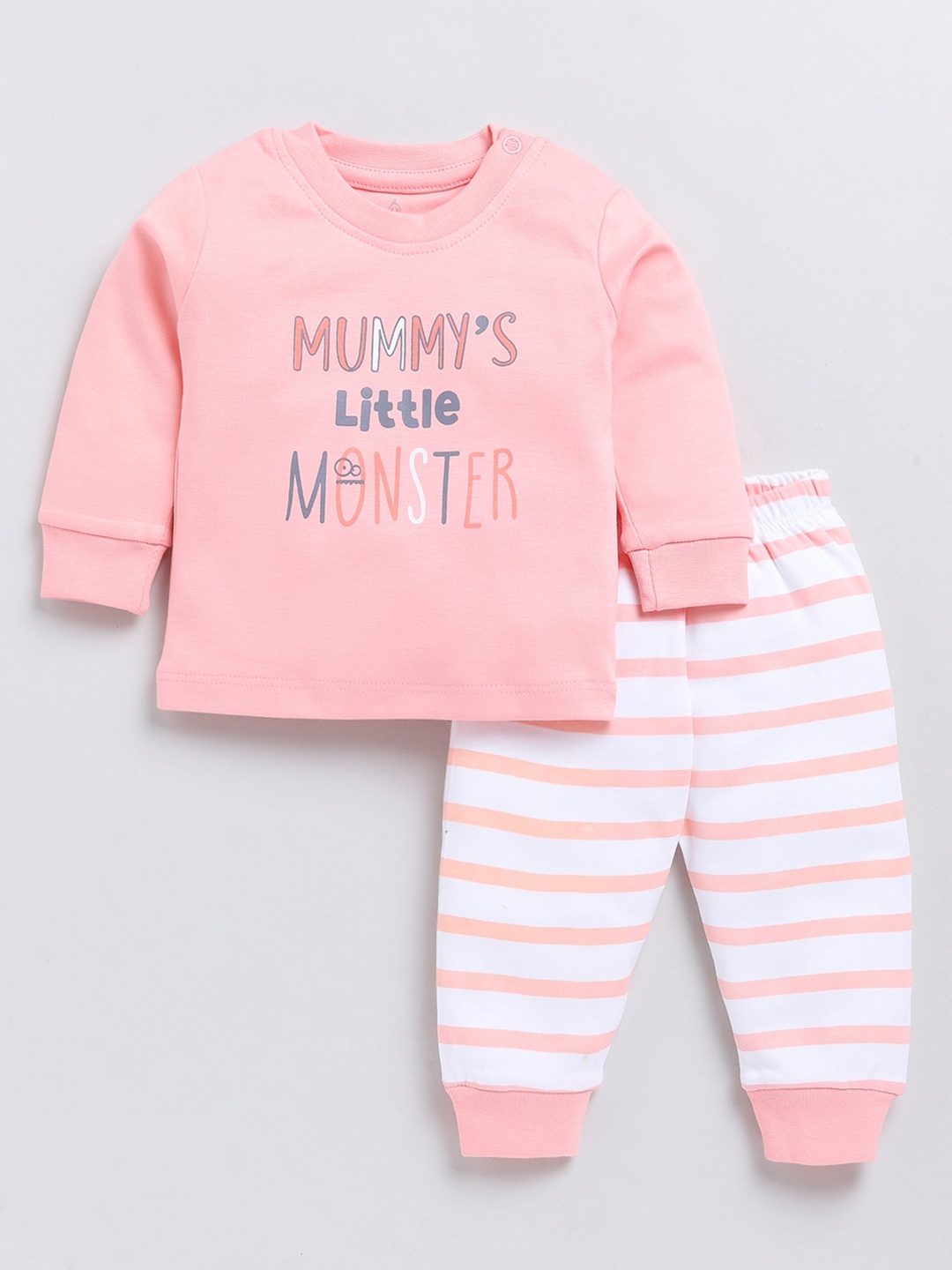 

Moms Love Infant Boys Typography Printed Pure Cotton T-shirt with Joggers, Pink