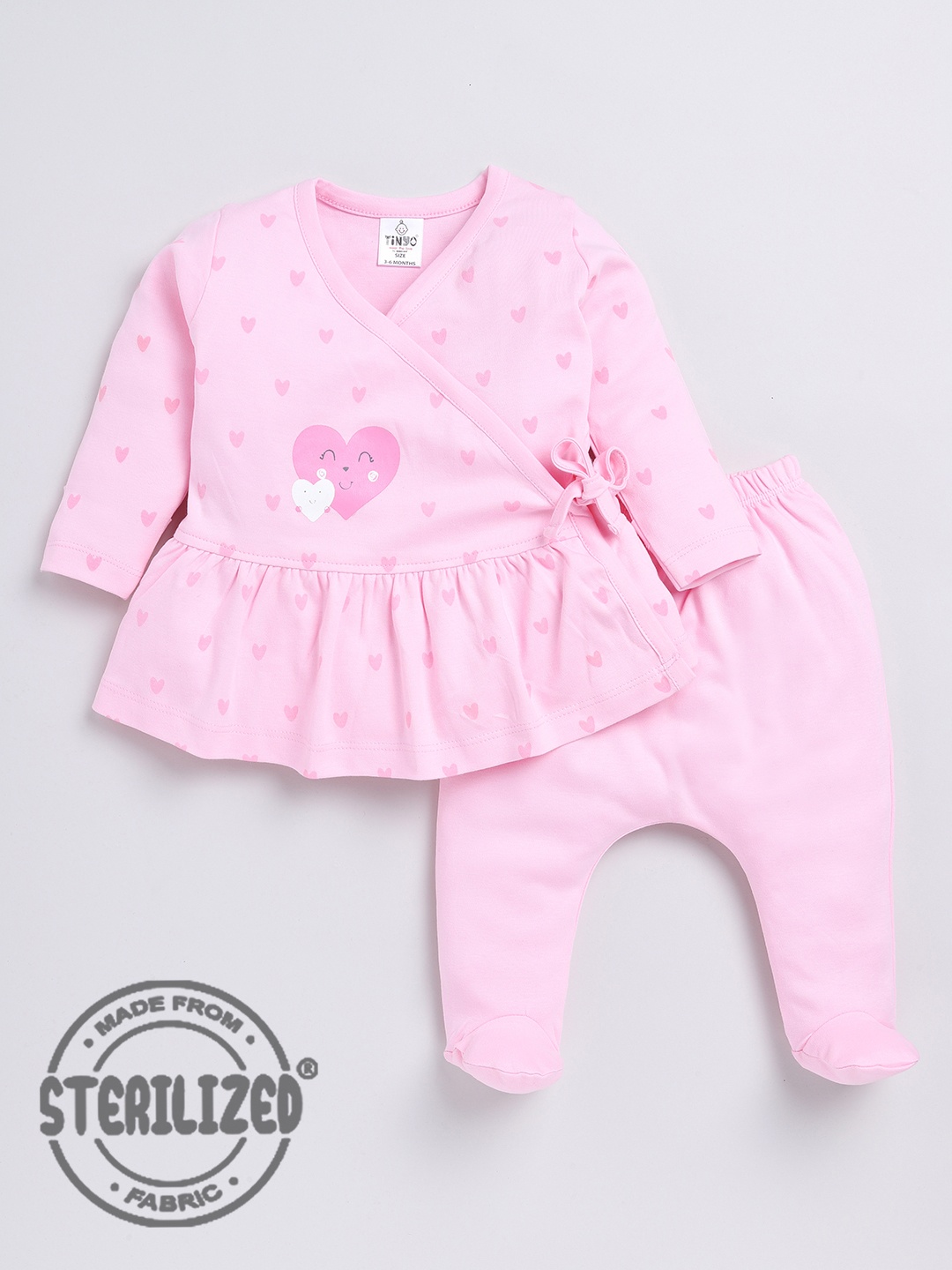 

Moms Love Infants Girls Conversational Printed Pure Cotton Clothing Set, Pink