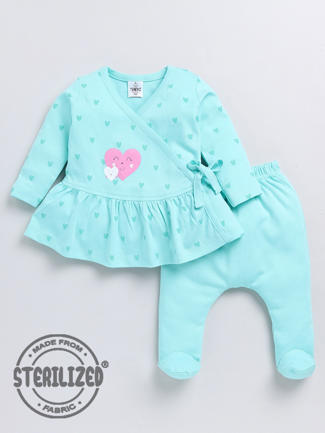 

Moms Love Infants Girls Conversational Printed Pure Cotton Clothing Set, Sea green