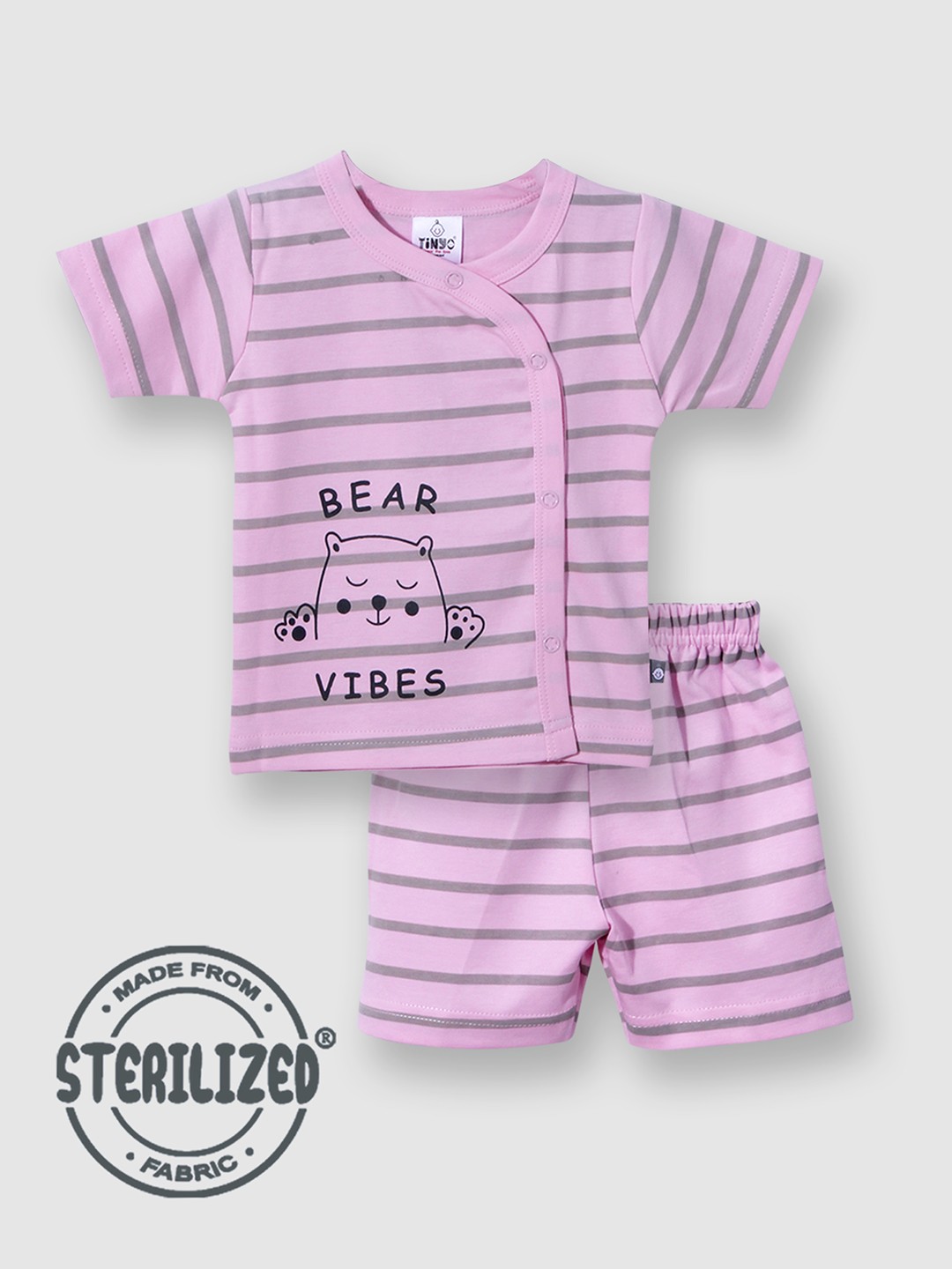 

Moms Love Infant Girls Striped Pure Cotton Shirt with Shorts, Pink