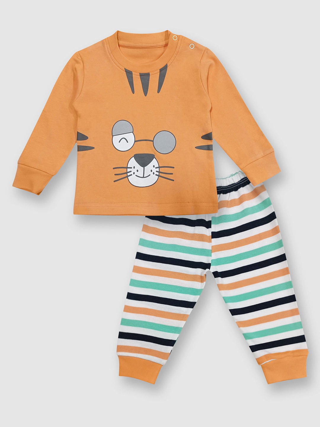 

Moms Love Infant Boys Printed Pure Cotton T-shirt with Pyjamas, Orange