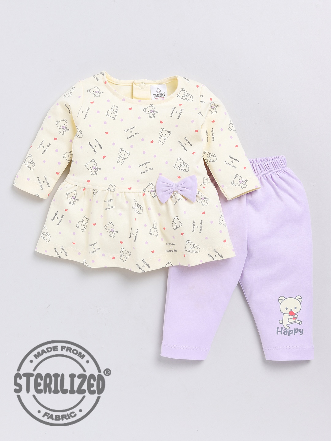 

Moms Love Infants Girls Conversational Printed Pure Cotton Top With Leggings, Cream