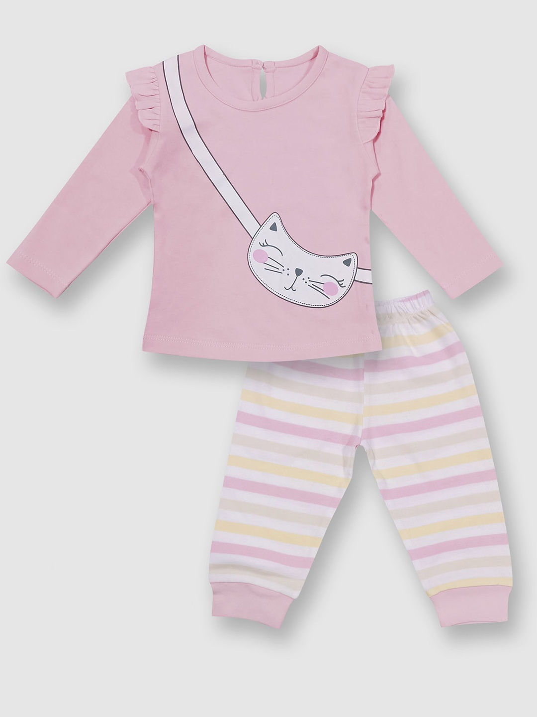 

Moms Love Infant Girls Graphic Printed Pure Cotton Top with Trousers, Pink