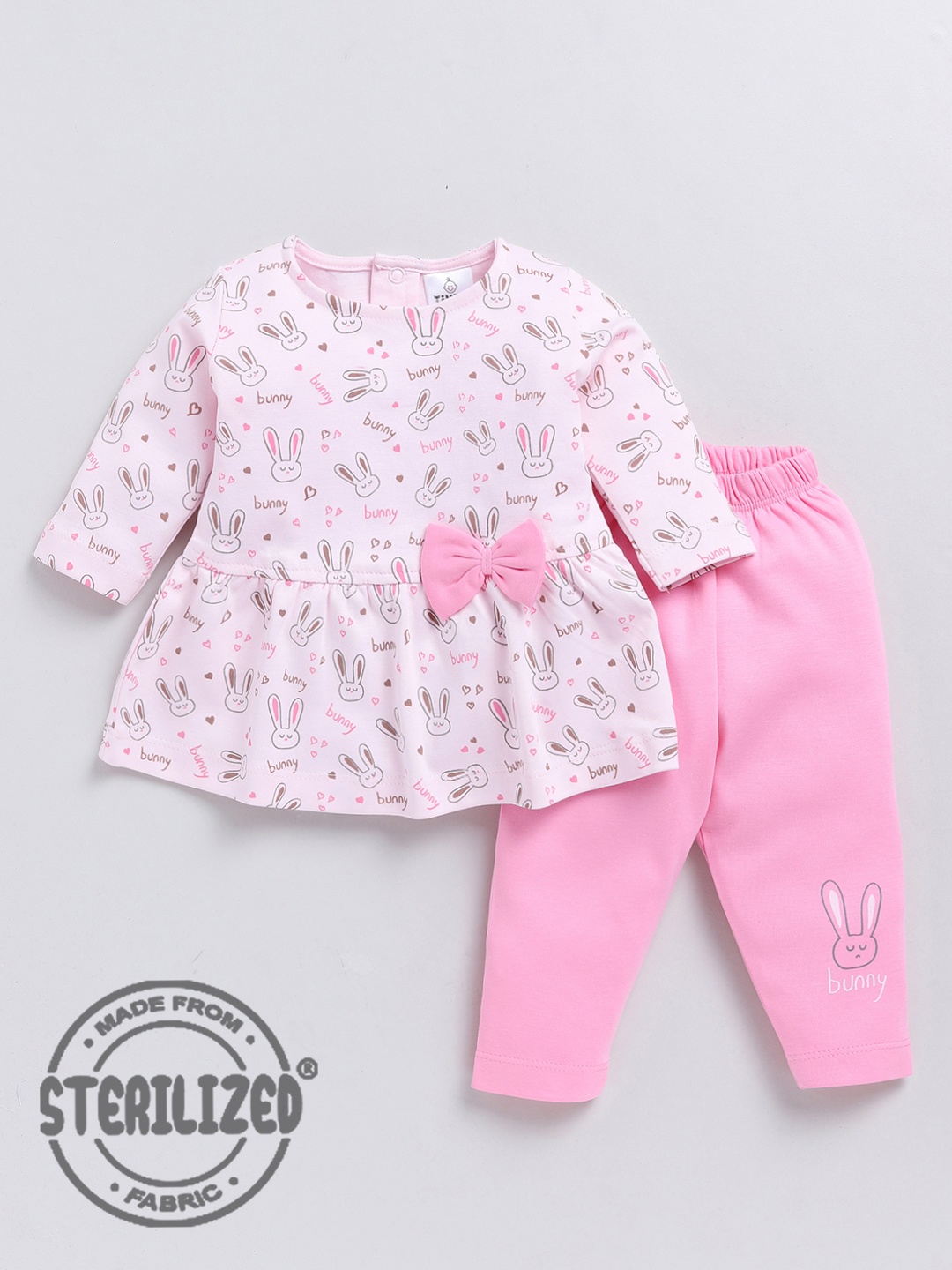 

Moms Love Infant Girls Conversational Printed Pure Cotton Top with Pyjamas, Pink
