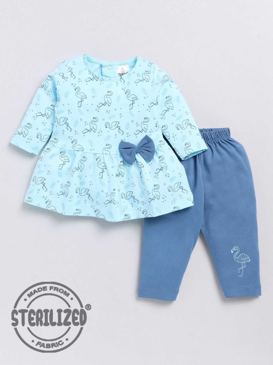 

Moms Love Infant Girls Conversational Printed Pure Cotton Top with Pyjamas, Blue