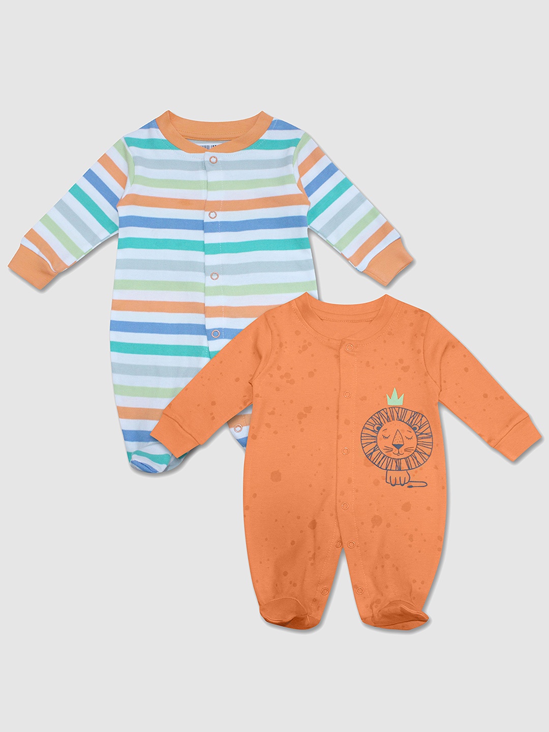 

Moms Love Boys Pack Of 2 Striped Cotton Sleepsuit, Orange