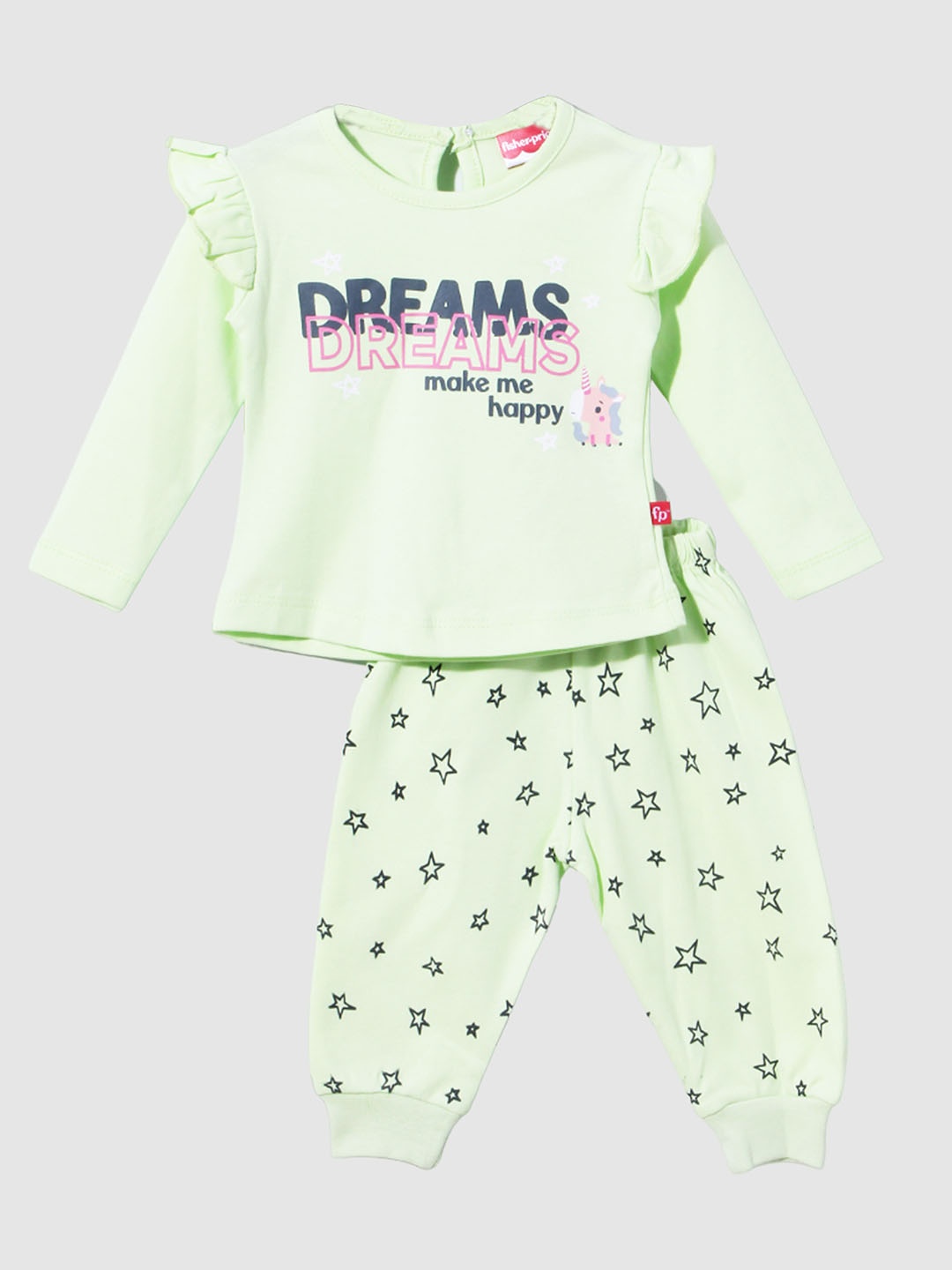 

Moms Love Girls Typography Printed Pure Cotton Top with Pyjamas, Sea green