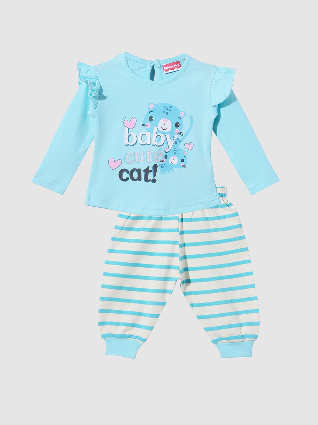 

Moms Love Girls Graphic Printed Pure Cotton T-shirt With Pyjamas, Blue