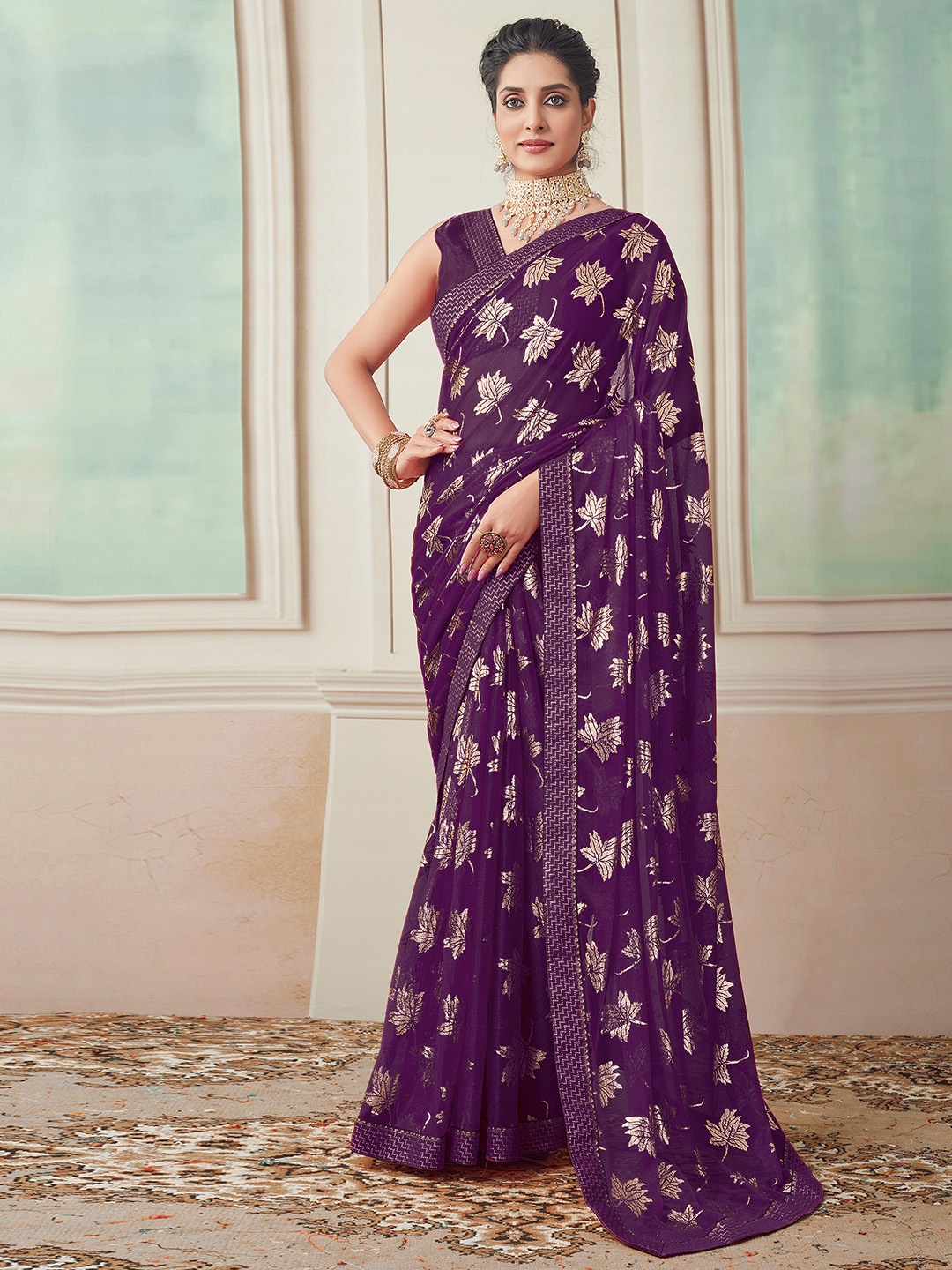 

KALINI Floral Printed Saree, Purple