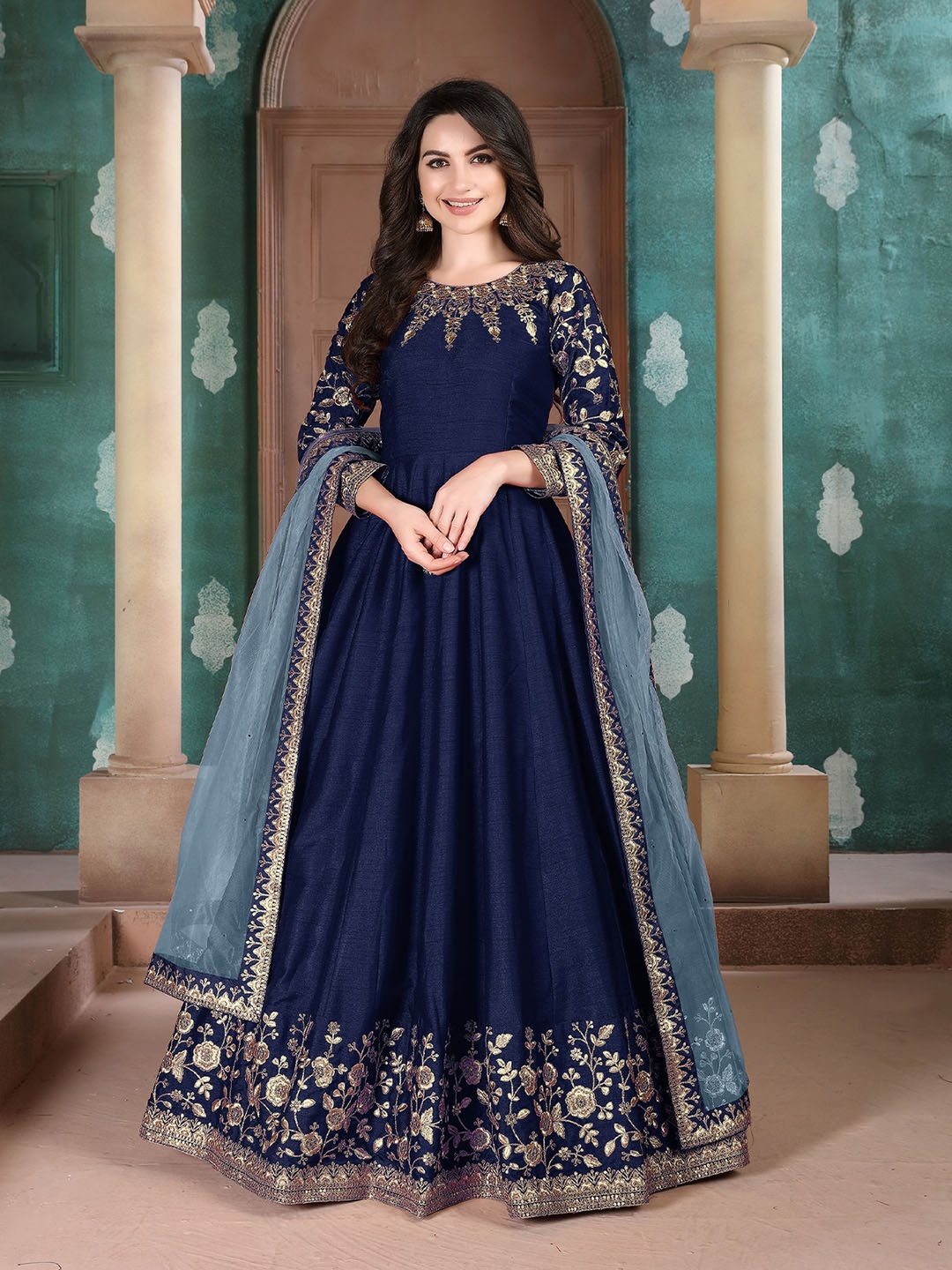 

ODETTE Embroidered Semi Stitched Kurta Set With Inner, Teal