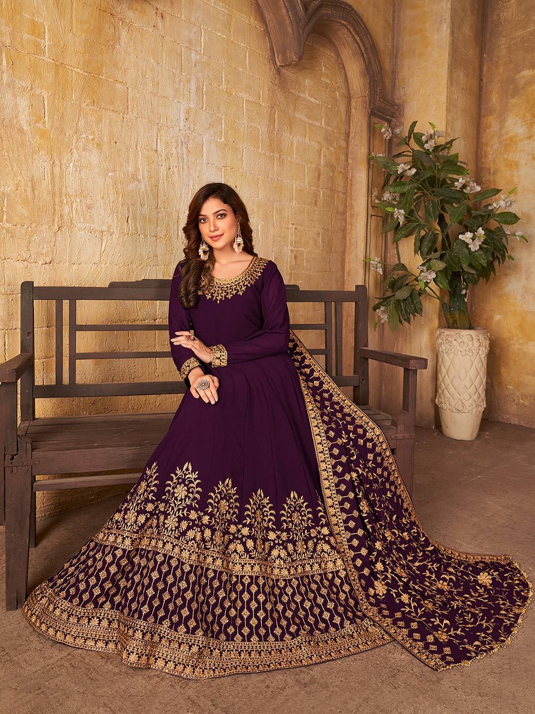 

ODETTE Embroidered Semi-Stitched Dress Material, Purple