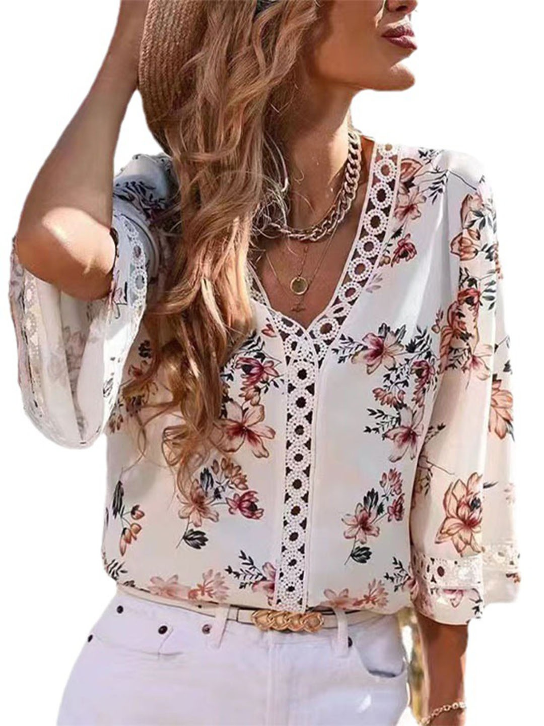 

StyleCast Pink Floral Printed V-Neck Top